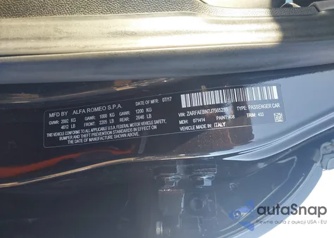 2018 Alfa Romeo Giulia Rwd из США, поврежденный, VIN ZARFAEBN7J7565230